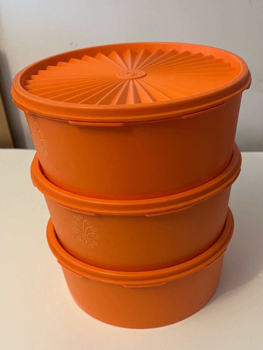 Tupperware Bright Orange Stackable Round Food Containers - 3 Pack